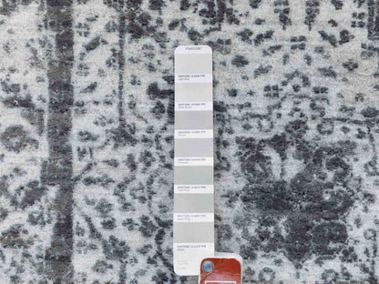 Grey 2'7" x 12'0" Transitional Hand knotted Wool/Silk Rug - Sku: O058556