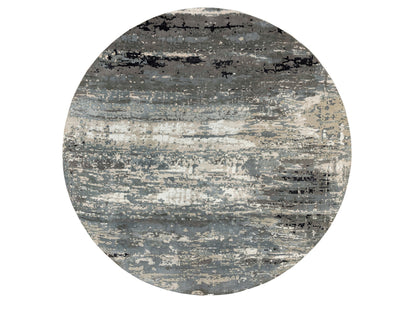 Grey 10'0" x 10'0" Modern / Contemporary Hand knotted Wool/Silk Rug - Sku: O058559