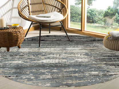 Grey 10'0" x 10'0" Modern / Contemporary Hand knotted Wool/Silk Rug - Sku: O058559