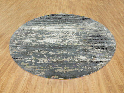 Grey 10'0" x 10'0" Modern / Contemporary Hand knotted Wool/Silk Rug - Sku: O058559