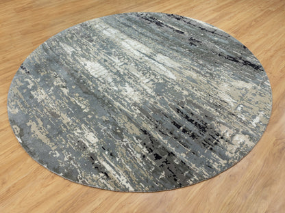 Grey 10'0" x 10'0" Modern / Contemporary Hand knotted Wool/Silk Rug - Sku: O058559