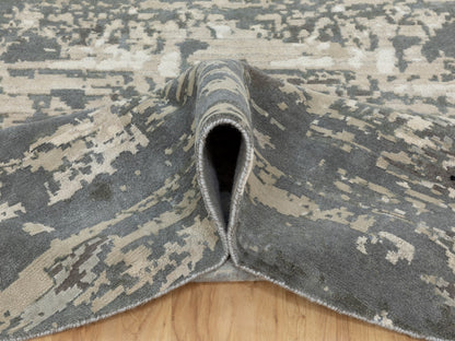 Grey 10'0" x 10'0" Modern / Contemporary Hand knotted Wool/Silk Rug - Sku: O058559