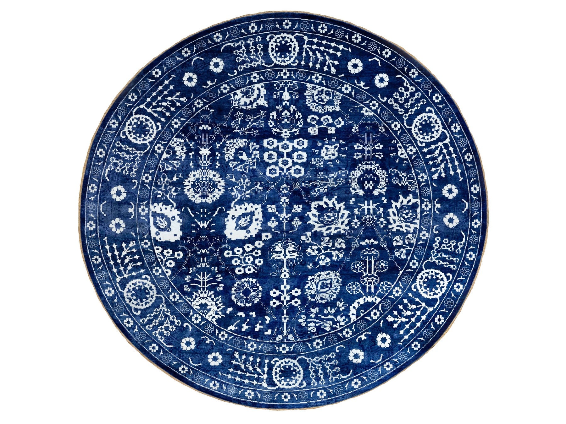 Tabriz Transitional hand-knotted wool/silk rug in Blue, 14' x 14' — SKU O058562