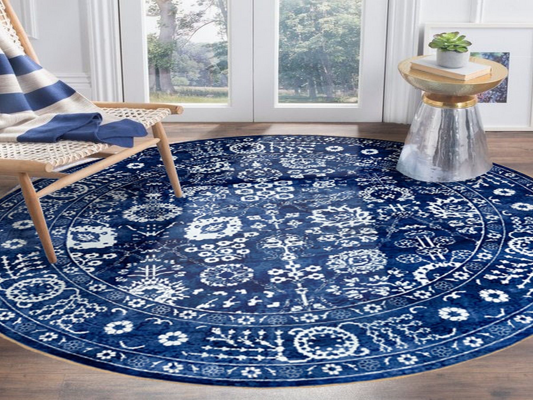 Tabriz Transitional hand-knotted wool/silk rug in Blue, 14' x 14' — SKU O058562 (view 2)