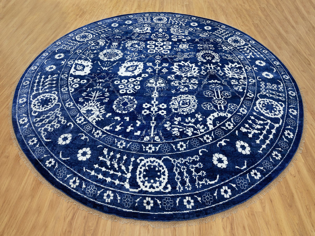 Tabriz Transitional hand-knotted wool/silk rug in Blue, 14' x 14' — SKU O058562 (view 3)