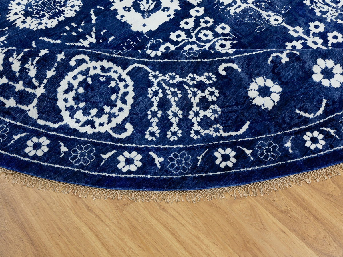 Tabriz Transitional hand-knotted wool/silk rug in Blue, 14' x 14' — SKU O058562 (view 7)