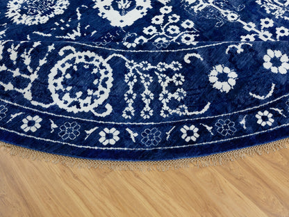 Tabriz Transitional hand-knotted wool/silk rug in Blue, 14' x 14' — SKU O058562 (view 7)
