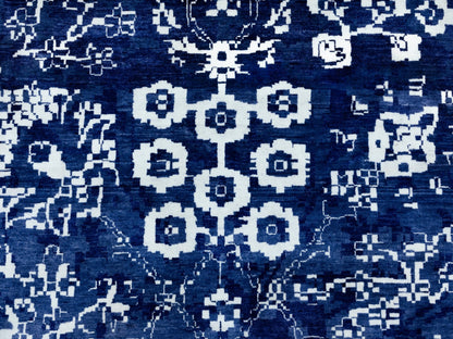 Tabriz Transitional hand-knotted wool/silk rug in Blue, 14' x 14' — SKU O058562 (view 9)