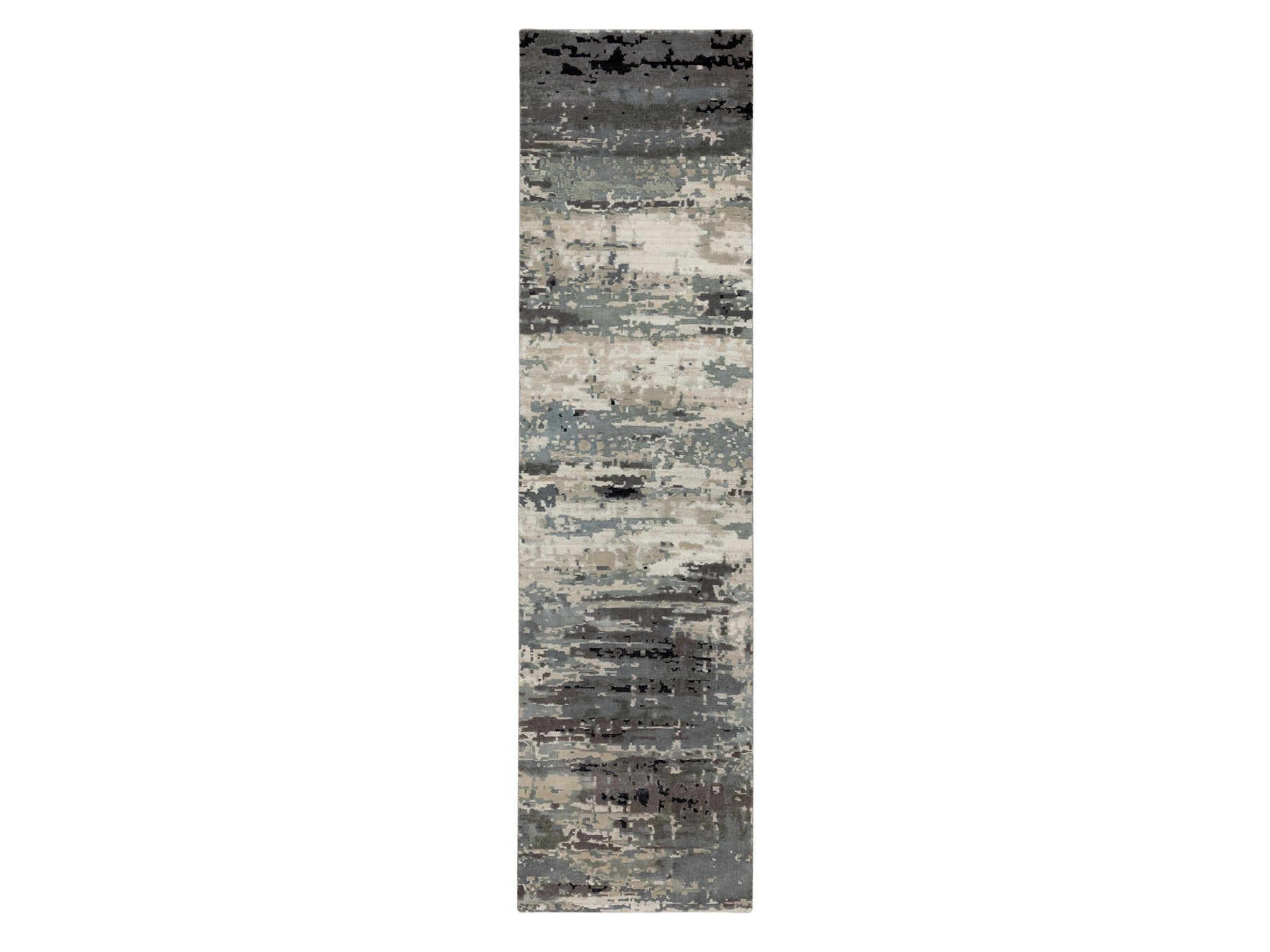 Gray 2'8" x 10'3" Modern / Contemporary Hand knotted Wool/Silk Rug - Sku: O058566