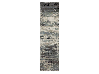 Grey 2'8" x 10'3" Modern / Contemporary Hand knotted Wool/Silk Rug - Sku: O058566