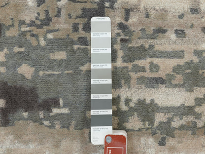 Grey 2'8" x 10'3" Modern / Contemporary Hand knotted Wool/Silk Rug - Sku: O058566