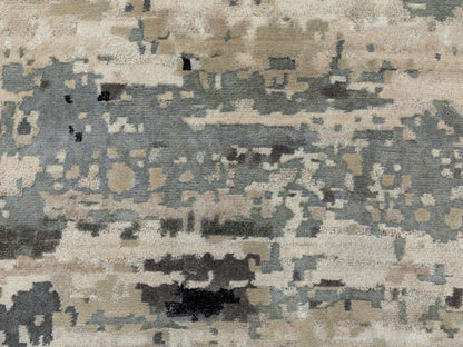 Grey 2'8" x 10'3" Modern / Contemporary Hand knotted Wool/Silk Rug - Sku: O058566