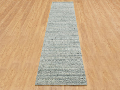 Modern / Contemporary hand-knotted wool runner in Green, 2'6" x 11'10" — SKU O058572 (view 2)