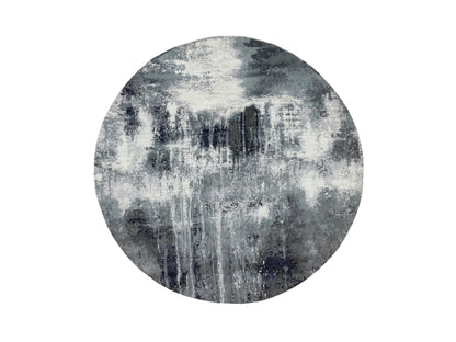 Grey 8'0" x 8'0" Modern / Contemporary Hand knotted Wool/Silk Rug - Sku: O058573