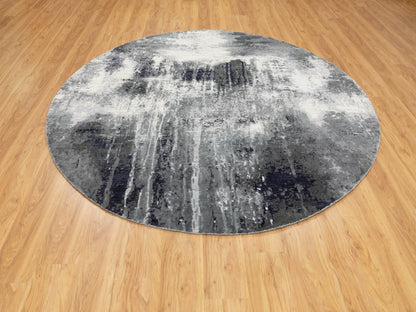 Grey 8'0" x 8'0" Modern / Contemporary Hand knotted Wool/Silk Rug - Sku: O058573