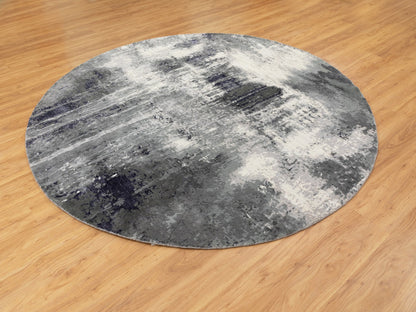 Grey 8'0" x 8'0" Modern / Contemporary Hand knotted Wool/Silk Rug - Sku: O058573