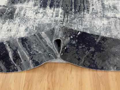 Grey 8'0" x 8'0" Modern / Contemporary Hand knotted Wool/Silk Rug - Sku: O058573