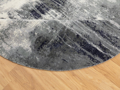 Grey 8'0" x 8'0" Modern / Contemporary Hand knotted Wool/Silk Rug - Sku: O058573