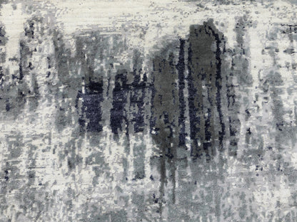 Grey 8'0" x 8'0" Modern / Contemporary Hand knotted Wool/Silk Rug - Sku: O058573
