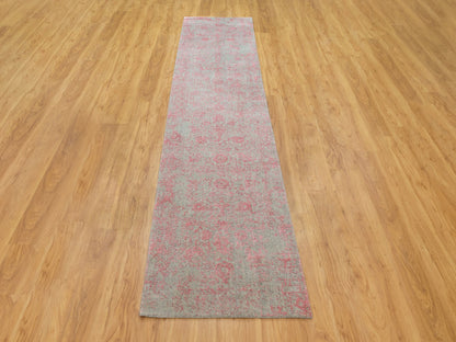 Pink 2'6" x 11'10" Hand Loomed Handloom Wool/Silk Rug - Sku: O058583