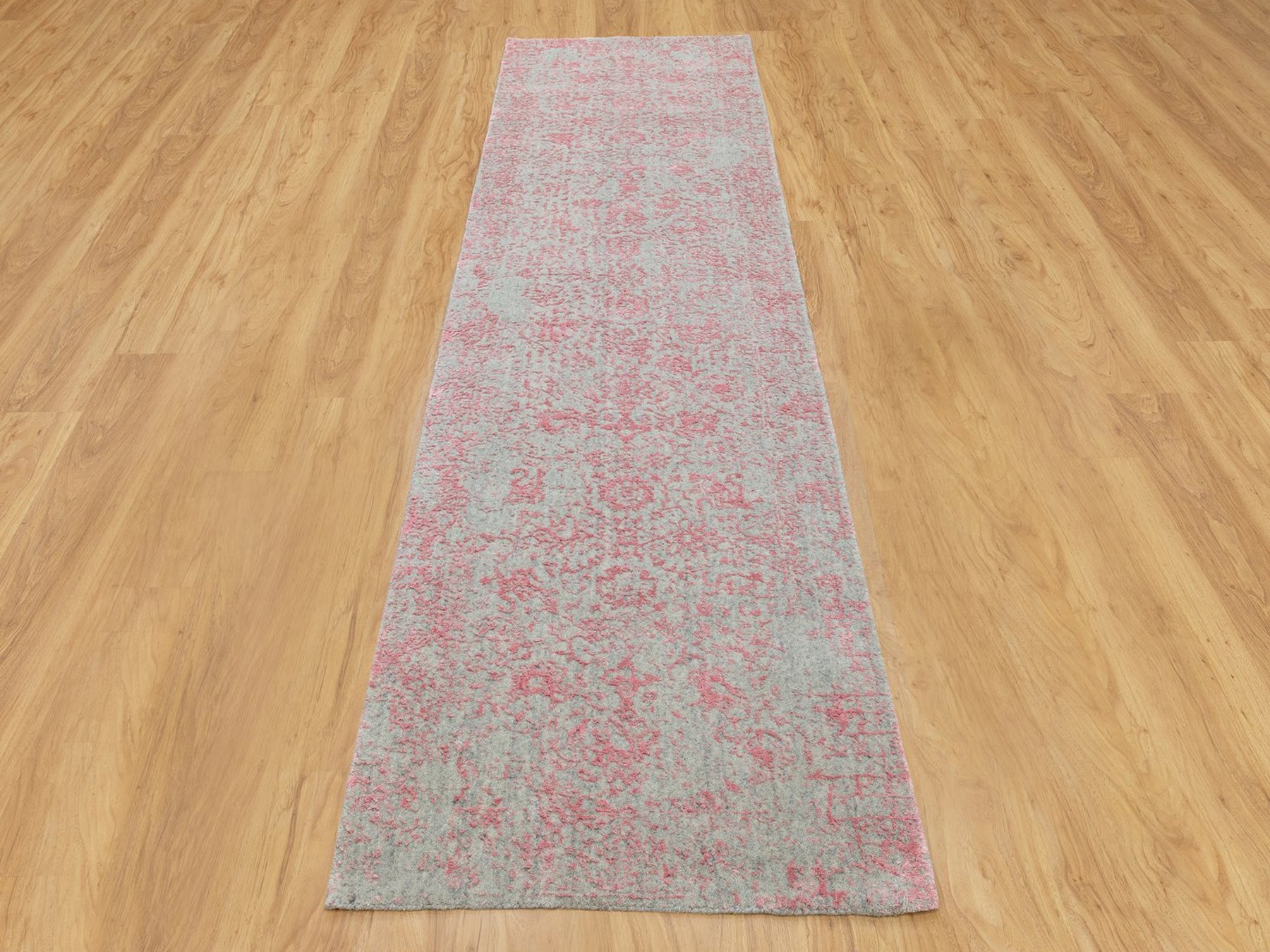 Pink 2'6" x 9'10" Hand Loomed Handloom Wool/Silk Rug - Sku: O058598