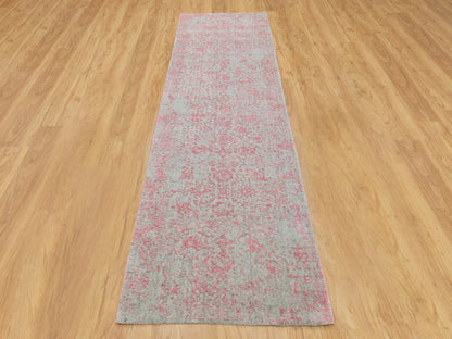 Pink 2'6" x 9'10" Hand Loomed Handloom Wool/Silk Rug - Sku: O058598
