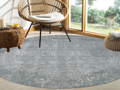 Grey 8'0" x 8'0" Modern / Contemporary Handloom Wool/Silk Rug - Sku: O058601