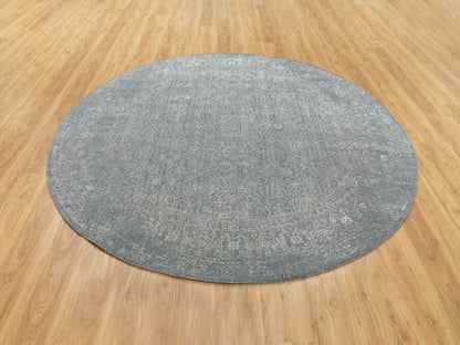 Grey 8'0" x 8'0" Modern / Contemporary Handloom Wool/Silk Rug - Sku: O058601
