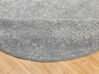 Grey 8'0" x 8'0" Modern / Contemporary Handloom Wool/Silk Rug - Sku: O058601