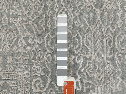 Grey 8'0" x 8'0" Modern / Contemporary Handloom Wool/Silk Rug - Sku: O058601