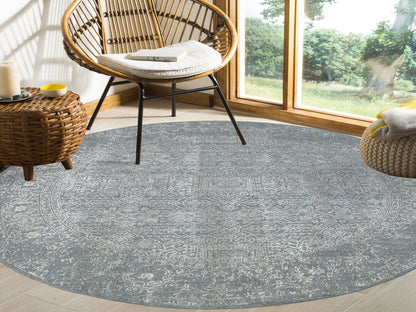 Grey 7'10" x 7'10" Modern / Contemporary Handloom Wool/Silk Rug - Sku: O058616