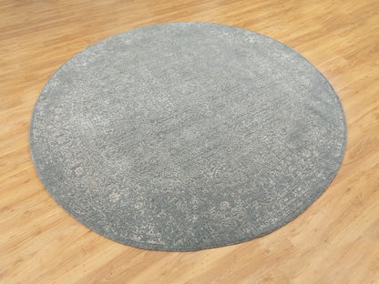 Grey 7'10" x 7'10" Modern / Contemporary Handloom Wool/Silk Rug - Sku: O058616