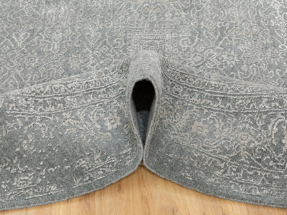 Grey 7'10" x 7'10" Modern / Contemporary Handloom Wool/Silk Rug - Sku: O058616