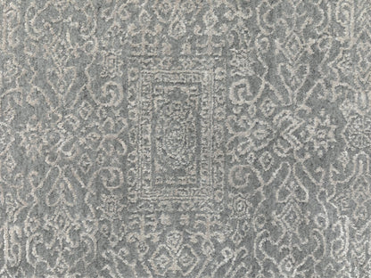 Grey 7'10" x 7'10" Modern / Contemporary Handloom Wool/Silk Rug - Sku: O058616
