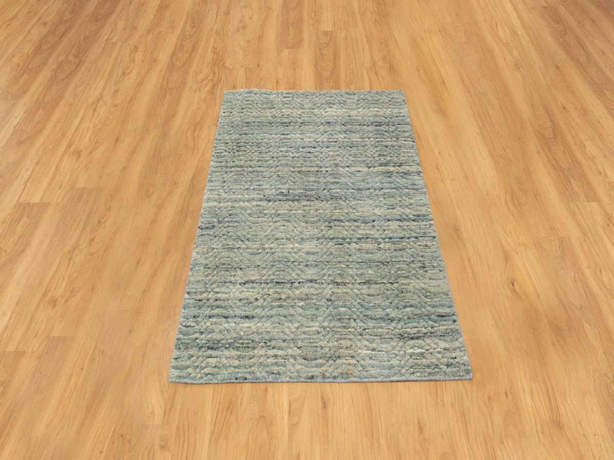 Modern / Contemporary hand-knotted wool rug in Green, 3' x 5' — SKU O058618 (view 2)