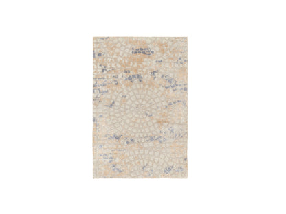 Modern / Contemporary hand-knotted wool/silk rug in Ivory, 2' x 3'1" — SKU O058636