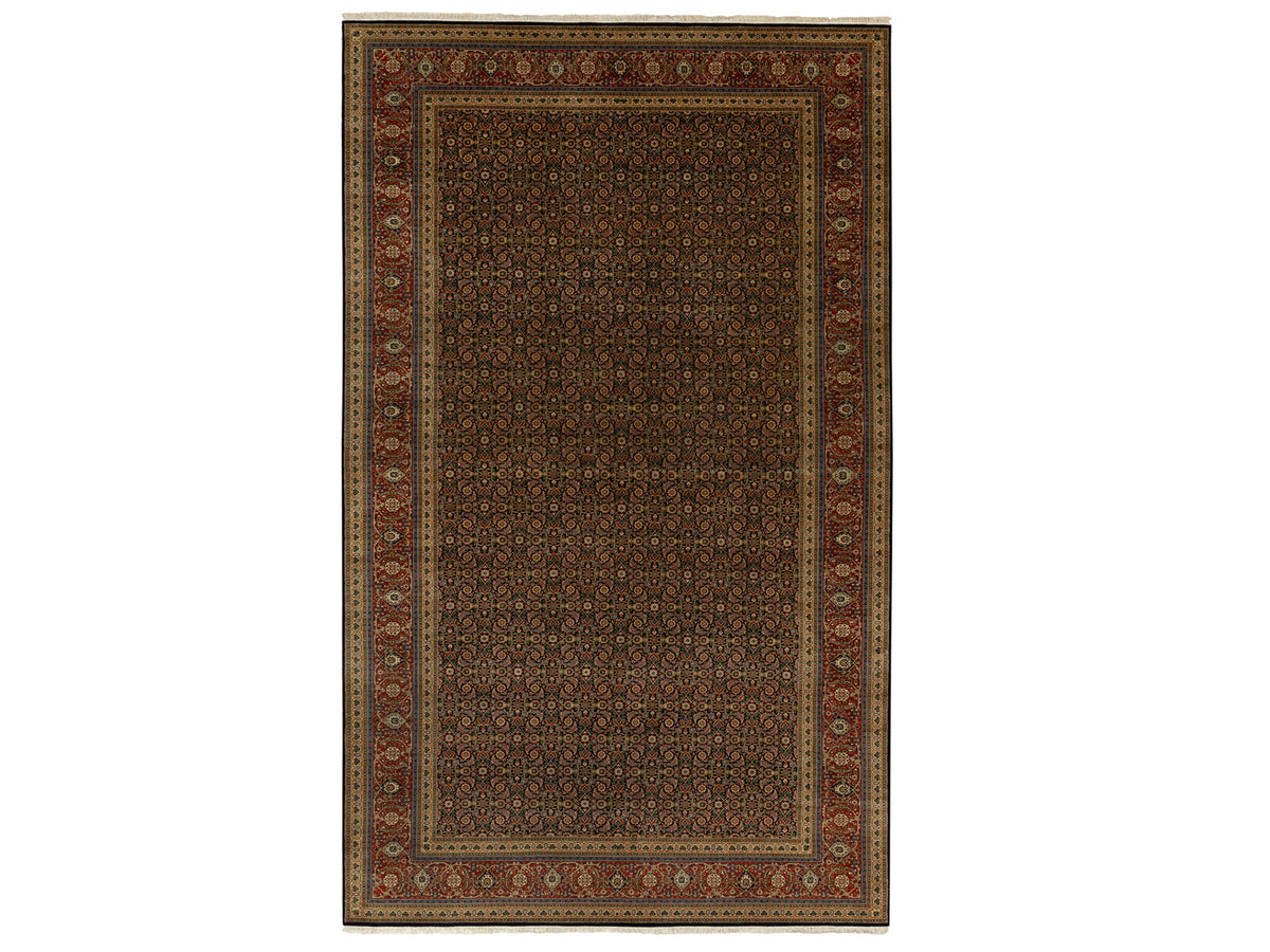 Herati Fine Oriental hand-knotted wool rug in Black & Rust Red, 9'5" x 16'1" — SKU O058648