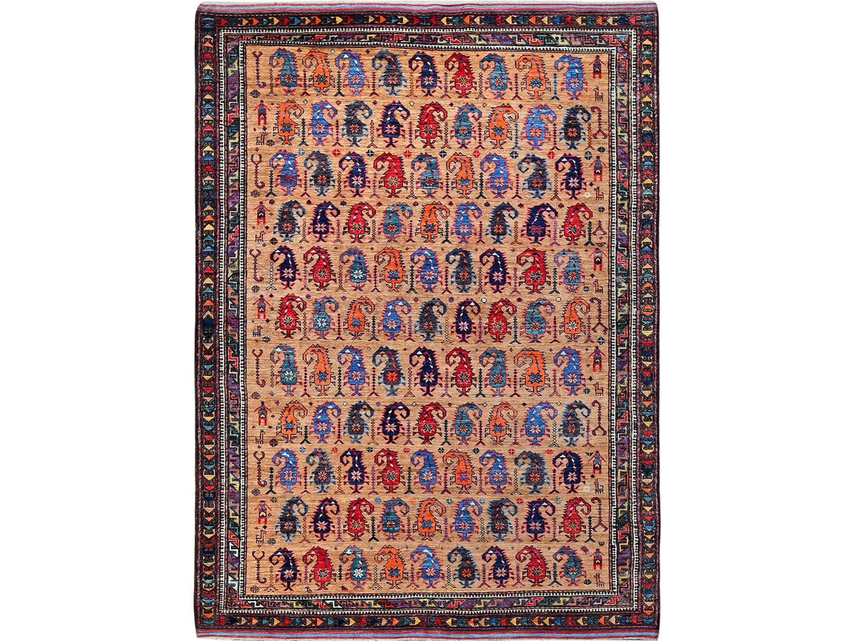 Ersari Kazak hand-knotted wool rug in Brown & Multicolor, 6'3" x 8'4" — SKU O0586