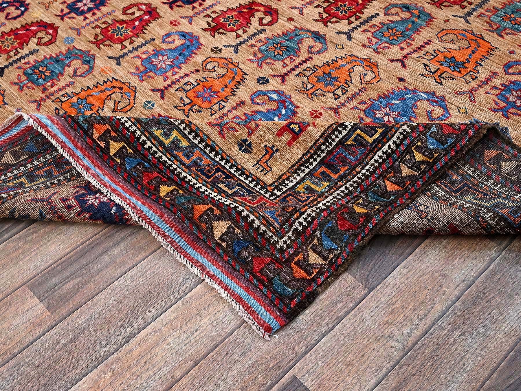 Ersari Kazak hand-knotted wool rug in Brown & Multicolor, 6'3" x 8'4" — SKU O0586 (view 7)