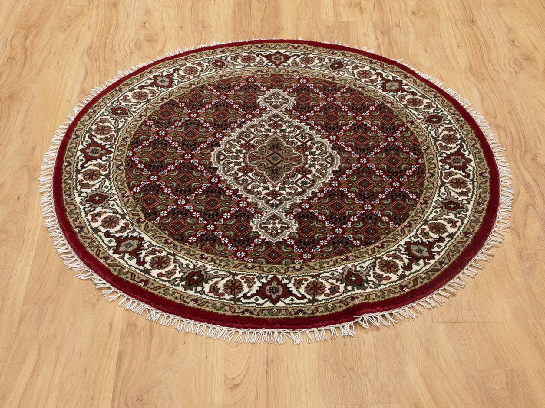 Tabriz Fine Oriental hand-knotted wool rug in Red & Ivory, 3'4" x 3'4" — SKU O058742 (view 2)