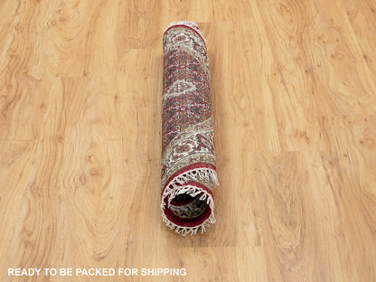Red 3'4" x 3'4" Traditional Hand knotted Wool Rug - Sku: O058742