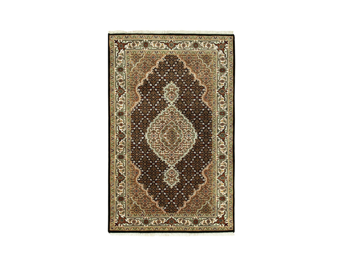 Tabriz Fine Oriental hand-knotted wool rug in Black & Ivory, 3'1" x 5'6" — SKU O058776