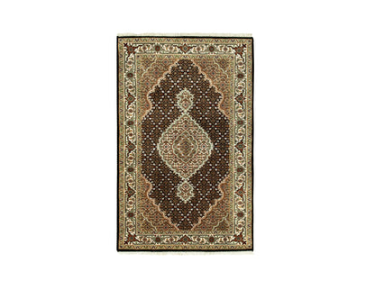 Tabriz Fine Oriental hand-knotted wool rug in Black & Ivory, 3'1" x 5'6" — SKU O058776
