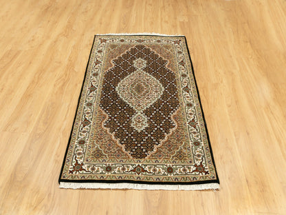 Tabriz Fine Oriental hand-knotted wool rug in Black & Ivory, 3'1" x 5'6" — SKU O058776 (view 2)
