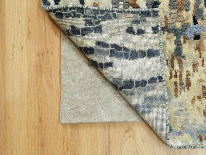 Blue 2'6" x 9'10" Modern and Contemporary Hand knotted Wool/Silk Rug - Sku: O058873