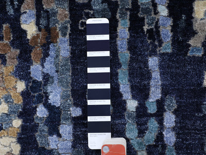 Blue 2'6" x 9'10" Modern and Contemporary Hand knotted Wool/Silk Rug - Sku: O058873