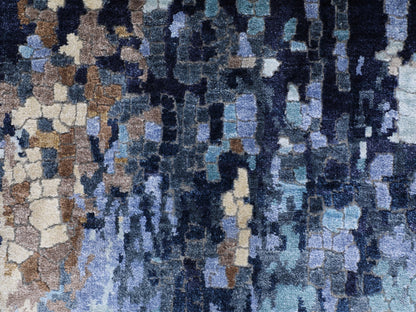 Blue 2'6" x 9'10" Modern and Contemporary Hand knotted Wool/Silk Rug - Sku: O058873