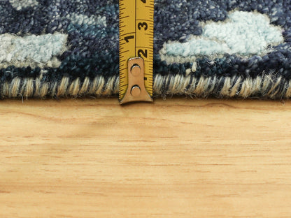 Blue 2'6" x 9'10" Modern and Contemporary Hand knotted Wool/Silk Rug - Sku: O058873