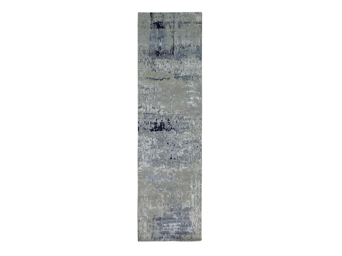 Modern / Contemporary hand-knotted wool/silk runner in Beige, 2'7" x 9'9" — SKU O058874
