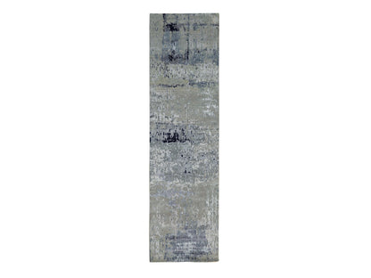Modern / Contemporary hand-knotted wool/silk runner in Beige, 2'7" x 9'9" — SKU O058874